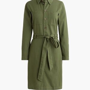 JCrew Olive Green Long-sleeve utility shirt-dress with belt and pockets size L
